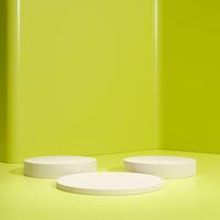 Yellow podium cylinder stand abstract stage platform or product studio geometric shape on minimal background and blank pedestal display scene space with empty presentation summer sale step backdrop. photo