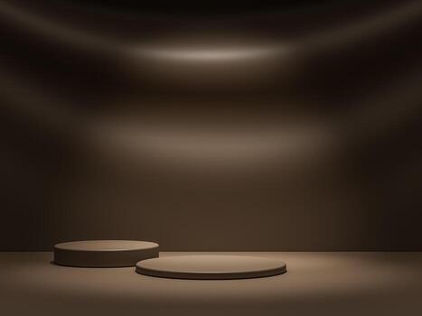 Minimalism style podium in brown color in chocolate pastel color tone with spot light lighting background. Abstract and object concept. 3D illustration rendering photo