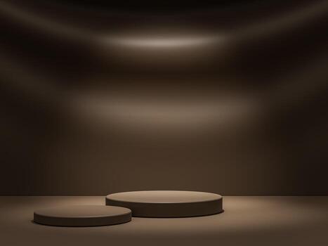 Minimalism style podium in brown color in chocolate pastel color tone with spot light lighting background. Abstract and object concept. 3D illustration rendering photo