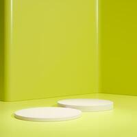 Yellow podium cylinder stand abstract stage platform or product studio geometric shape on minimal background and blank pedestal display scene space with empty presentation summer sale step backdrop. photo