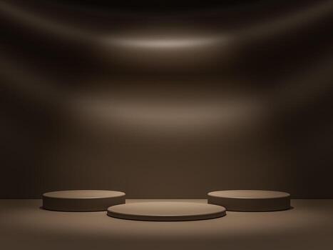 Minimalism style podium in brown color in chocolate pastel color tone with spot light lighting background. Abstract and object concept. 3D illustration rendering photo