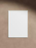 White vertical frame mockup on cement wall. Poster mockup. Clean, modern, minimal frame. Empty frame Indoor interior, show text or product photo