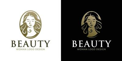 mujer belleza moderno oro logo vector