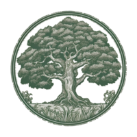 Stylized tree round logo on transparent background, created with generative AI png