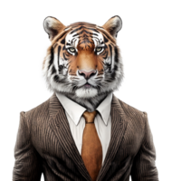 Tiger as successful confident business in suit isolated on transparent background, created with generative AI png