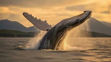 majestuoso jorobado ballena incumplimiento fuera de el Oceano foto