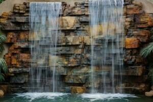 Majestic waterfall cascading into a tranquil pool of crystal-clear water photo