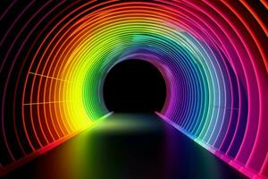 Rainbow tunnel dark. Generate Ai photo