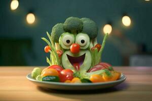 Plate vegetables face. Generate Ai photo