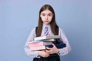 Chica de escuela libros. generar ai foto