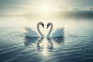 Swans love lake sparkles. Generate Ai photo