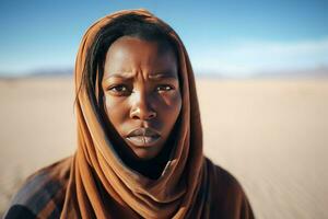 negro mujer desierto. generar ai foto