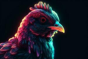 Neon chicken bird portrait. Generate Ai photo