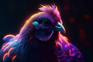 Neon chicken bird. Generate Ai photo