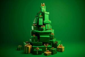 Green gifts presents tree. Generate Ai photo