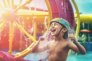 niños agua parque. generar ai foto