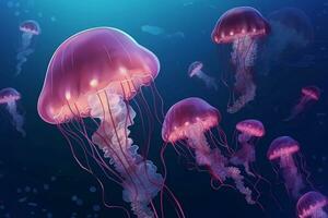 Jellyfish glowing pink. Generate Ai photo