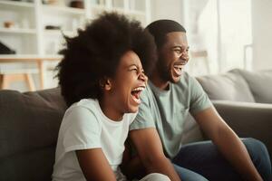 hermanos negro sonriente a hogar. generar ai foto