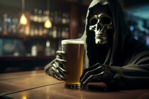 Death drink beer mug bar. Generate Ai photo