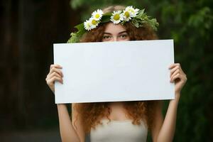 hippy mujer flor blanco. generar ai foto