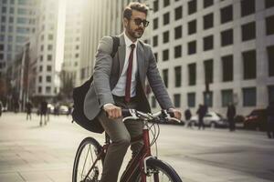 City businessman ride bike. Generate Ai photo