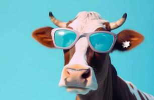gracioso vaca Gafas de sol estilo. generar ai foto