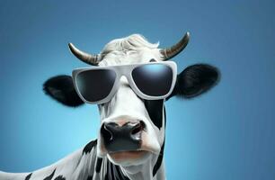 Funny cow sunglasses farm. Generate Ai photo