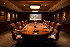 Boardroom setting for conference businessman photo