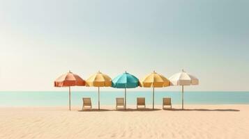 vistoso fila de playa paraguas en un arenoso playa foto