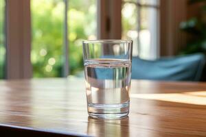 un vaso de agua servido en mesa. foto