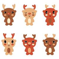 New year deer kawaii cartoon style clipart collection. Perfect for tee, poster, card, sticker. vector