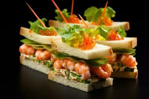 Delicious sandwiches with shrimps. photo