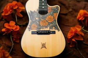 Classic guitar and roses photo