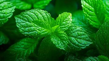 Vibrant Green Mint Plant Natural and Organic Background with Texture and Freshness for Healthy and Herbal Lifestyle AI Generative photo