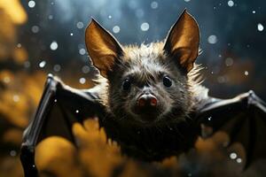 mayor de miedo orejas de ratón murciélago aislado en negro foto