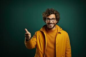 sonriente africano americano hombre señalando con dedo a cámara aislado en antecedentes. generativo ai foto