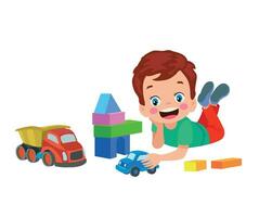 Vector Illustration Of Kid Playing With Building Blocks