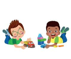 Vector Illustration Of Kid Playing With Building Blocks