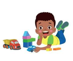 Vector Illustration Of Kid Playing With Building Blocks