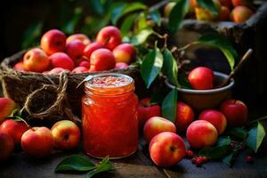 manzana mermelada con Fresco fruta. generativo ai foto