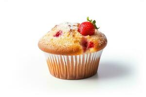 One strawberry muffin white background photo