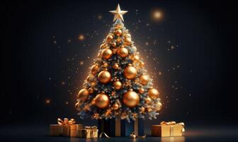 3d rendering of a christmas tree with golden balls . photo