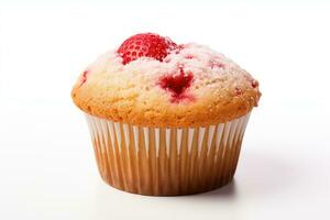 One strawberry muffin white background photo
