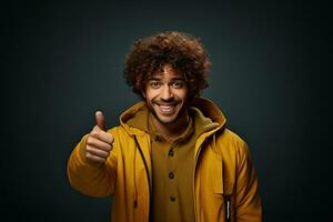 sonriente africano americano hombre señalando con dedo a cámara aislado en antecedentes. generativo ai foto