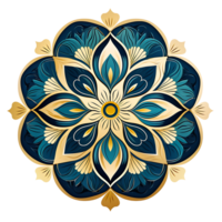 Ornamental round drawing with blue mandala, Ai Generated png