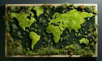 Green moss covered planet earth geographic map . AI Generated photo