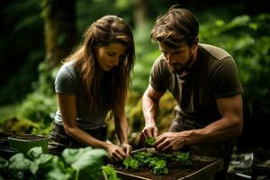 Adventurous foragers hunt for hidden culinary treasures among the lush foliage and earthy aromas of the woodland photo