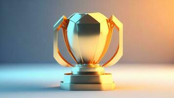 3d render of golden trophy cup on blue background with copy space ai generated photo