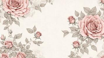 Vintage background with roses. Hand drawn illustration. pastel old colors ai generated photo