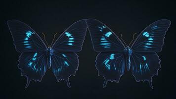 azul mariposa aislado en un negro antecedentes. 3d hacer ilustración. ai generado foto